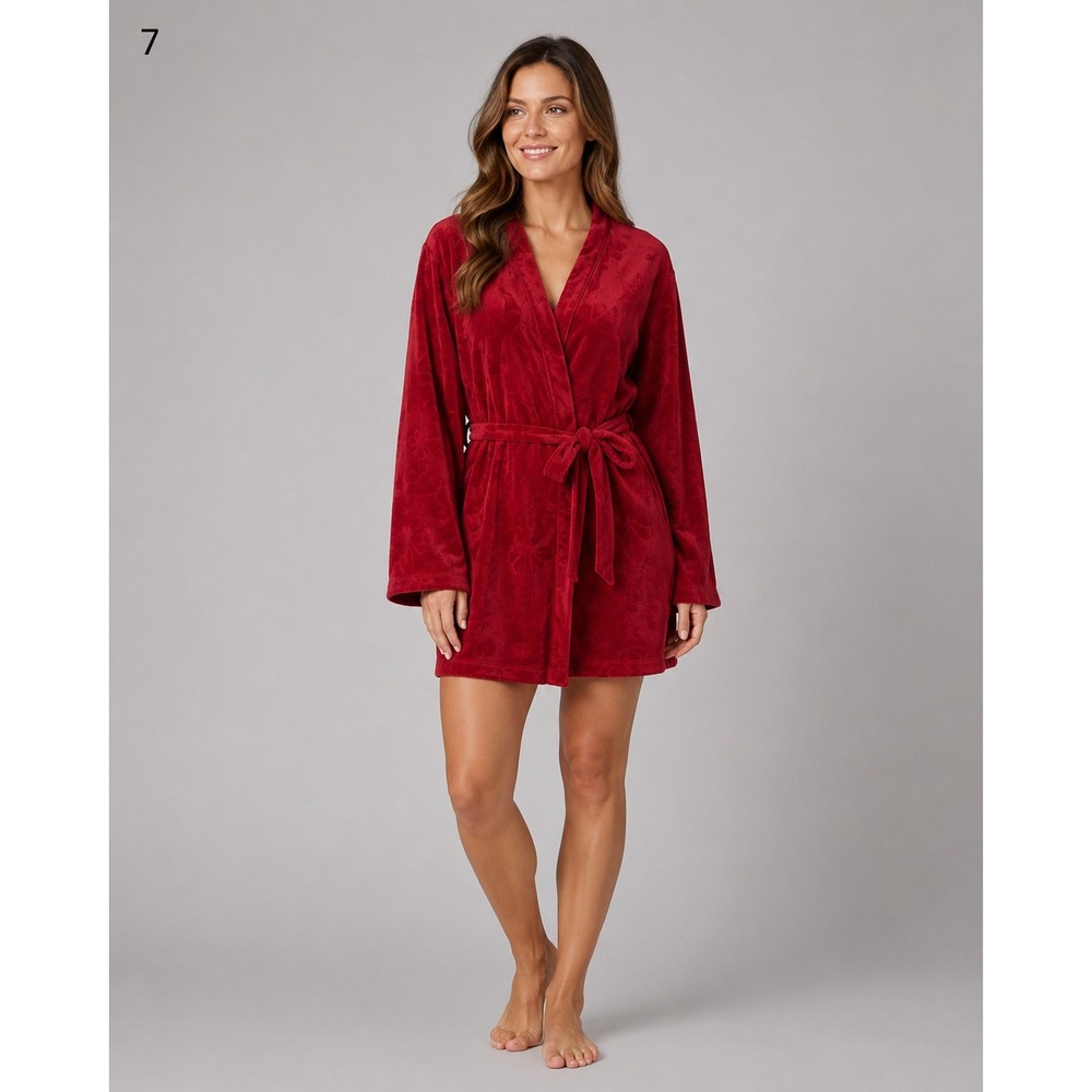 Kate Spade Fleece Robe Womens L XL Red Flower Power Polyester Belt Pockets